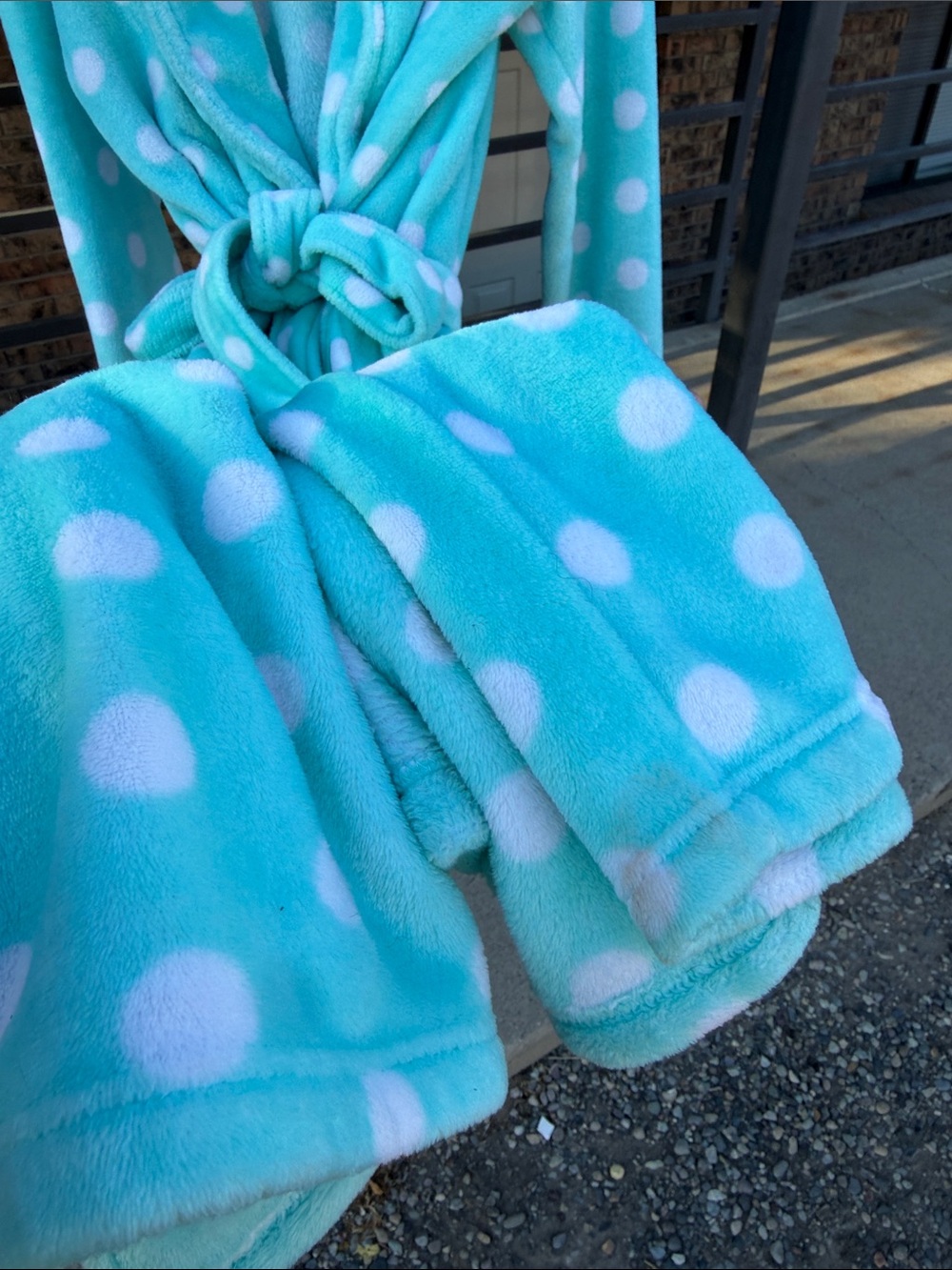 Secret Treasures Aqua Plush Robe with White Polka Dots - Picture 4 of 8
